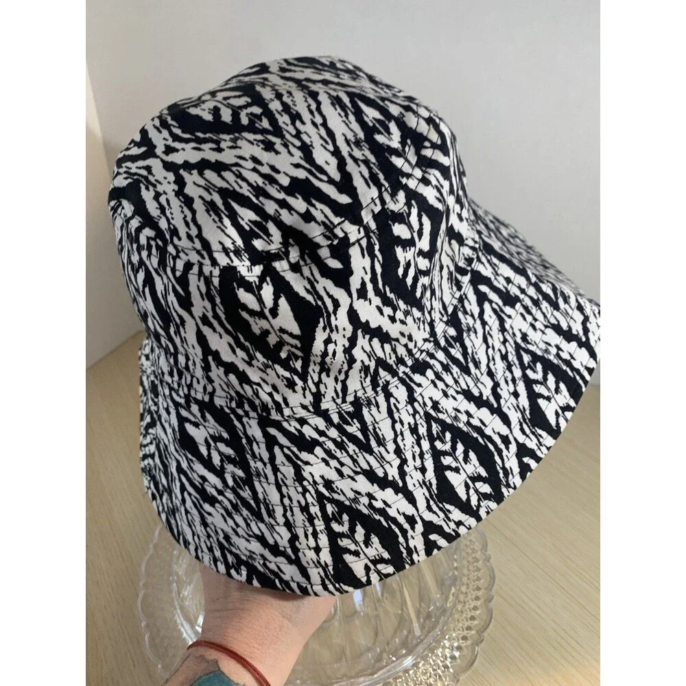 Kate Landry Women's Black & White Geometric Wide Brim Sun Hat packable